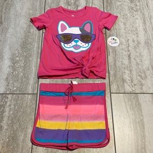 Gum balls pair of striped shorts and shirt with dog with glasses print